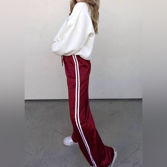 Crimson Pants - Mimosa Boutique Satin Track Pants Maroon Red‎ Crimson NWT Large